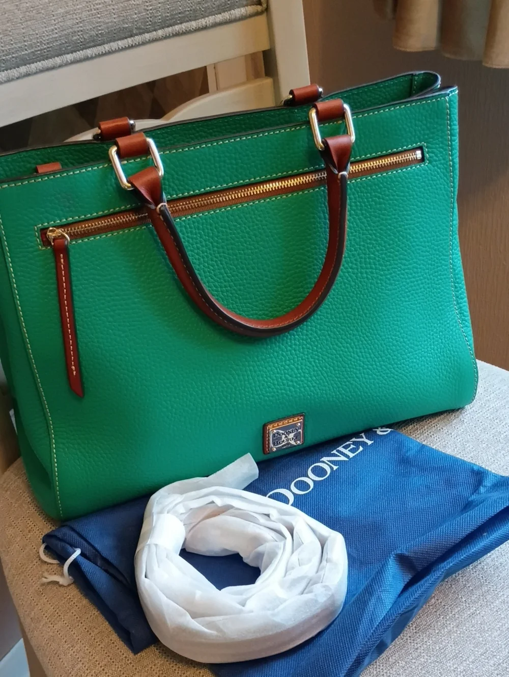 Dooney & Bourke spearmint Green Pebbled leather zip satchel